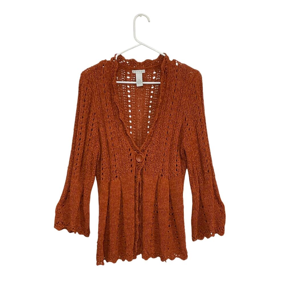 VTG Y2K Tweeds Orange Wool Blend Knit Cardigan Sweater Size XL Boho Cottagecore